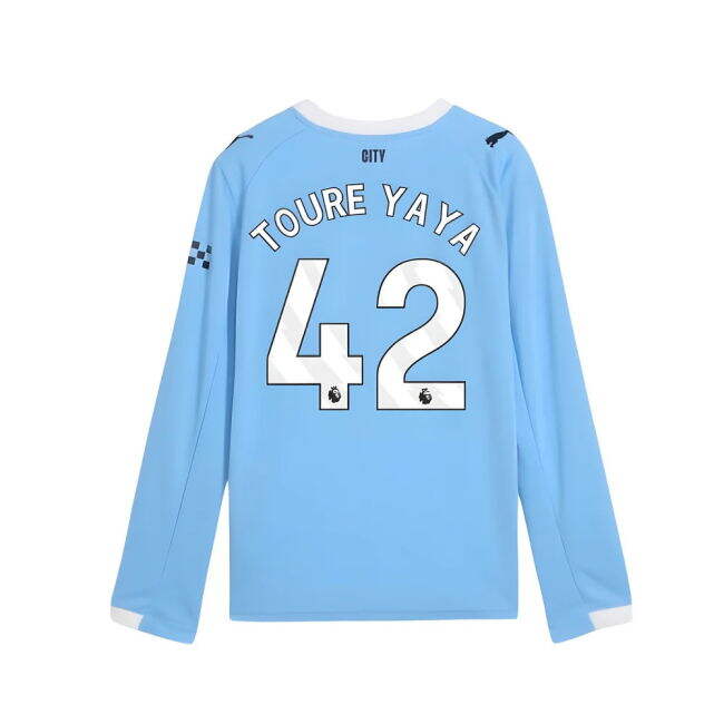 2025-2026 Man City Long Sleeve Home Shirt (Kids) (Toure Yaya 42)
