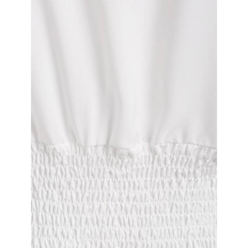 Plunge Front Bowknot Smocked Back Crop Shirt NH5201