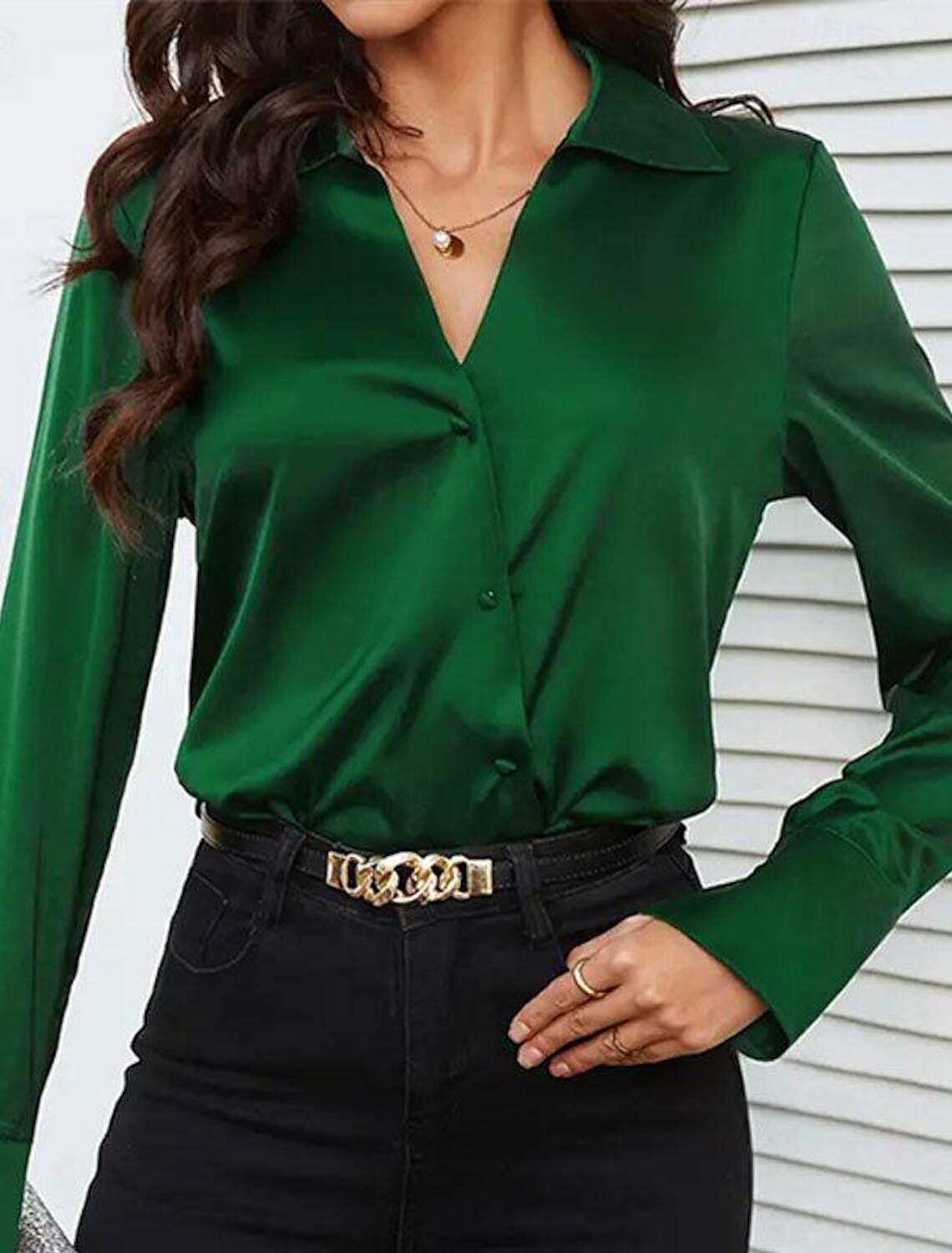 Shirt Blouse Women's Plain Button Street Daily Fashion Shirt Collar Regular Fit S