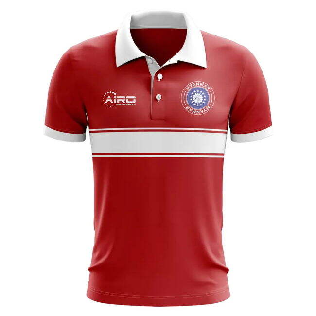 Fan-Favorite Myanmar Concept Stripe Polo Shirt (Red) Premium-Quality