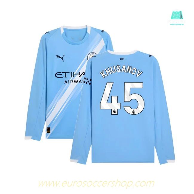 2025-2026 Man City Long Sleeve Home Shirt (Khusanov 45)