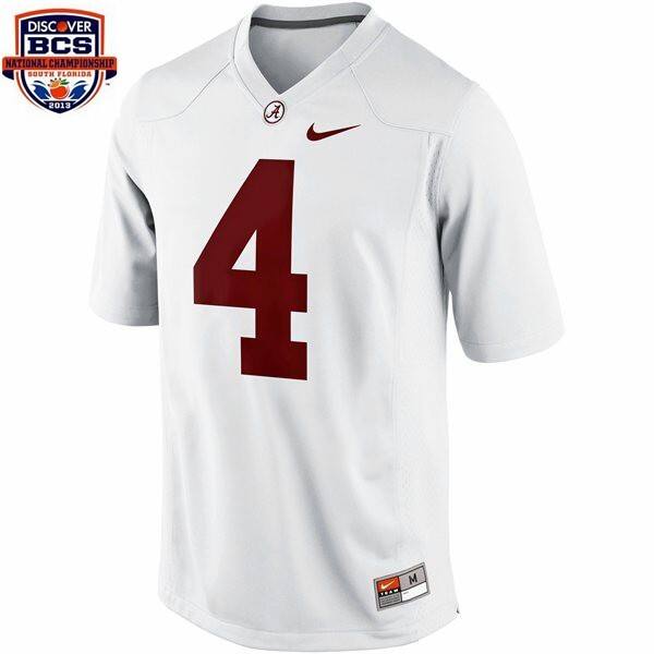 Men Alabama Crimson Tide #4 T.J. Yeldon White BCS Bowl Patch Nike Limited Stitch Jersey