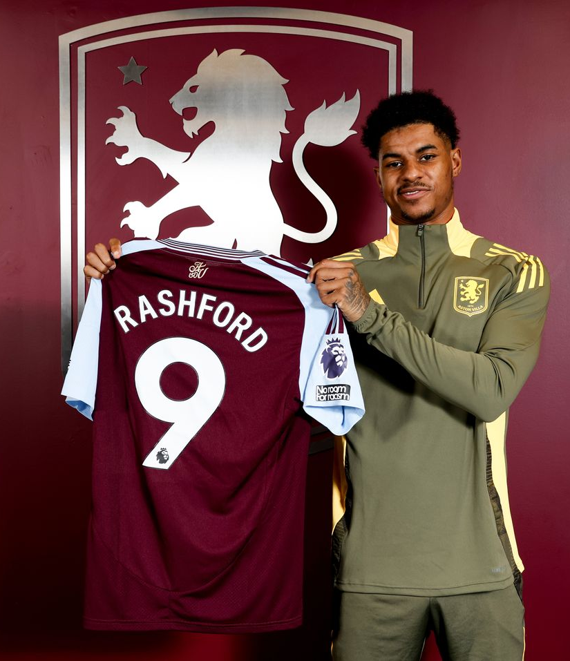 Aston Villa's 24-25 Home Version Jersey Featuring Rashford with Number 9