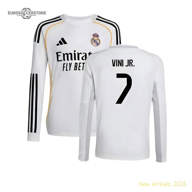 2025-2026 Real Madrid Long Sleeve Home Jersey (kids) (vini Jr 7)