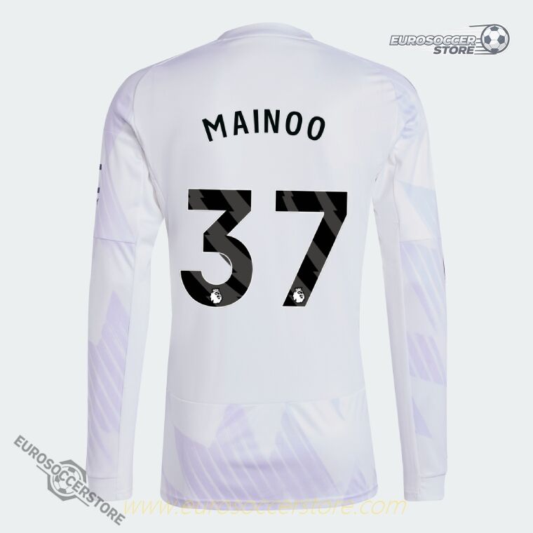 Away Long Sleeve Jersey for Manchester United featuring MAINOO 37 during the 25-26 season