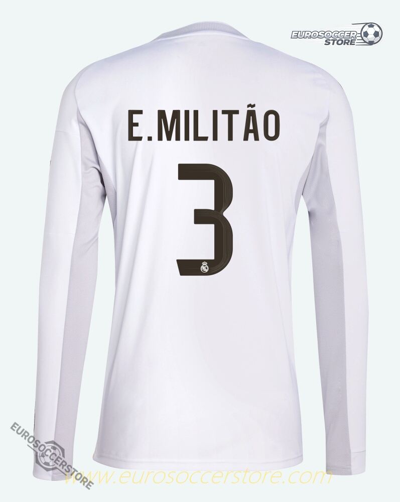 E. Militão's #3 Long Sleeve Home Jersey for Real Madrid during the 25-26 season