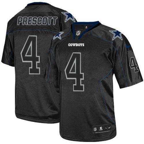Official NFL DAL #4 Dak Prescott Black Lights Out Elite Jersey