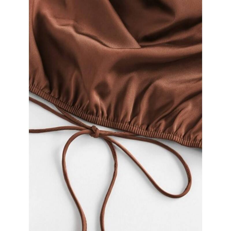 Satin Cowl Front Criss Cross Crop Camisole AO0955