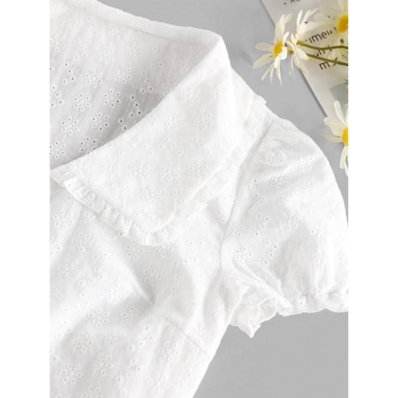 Broderie Anglaise Ruffle Crop Blouse XO2961