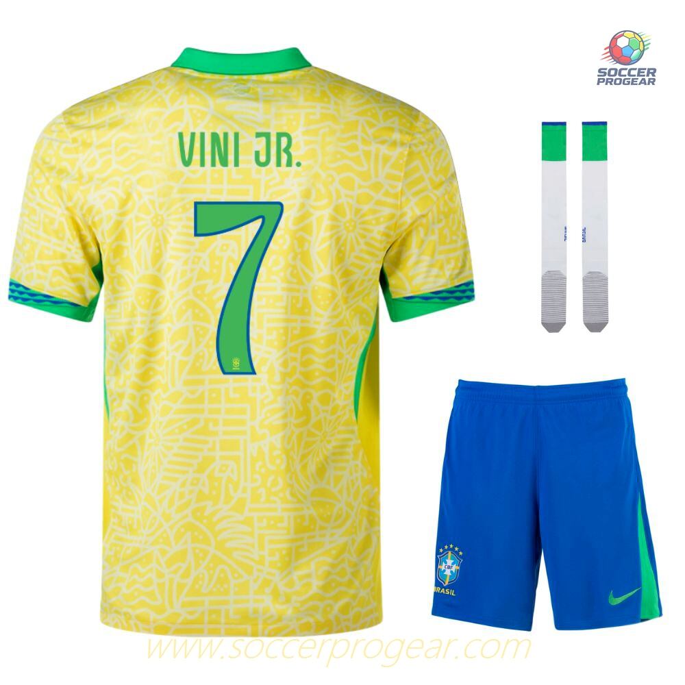 Children's Brazil Home Football Shirt Soccer Shirt 2024-2025 Season Vini JR