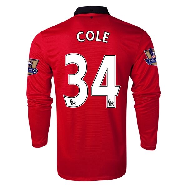 13-14 Manchester United 34 COLE Home Long Sleeve Jersey Shirt -