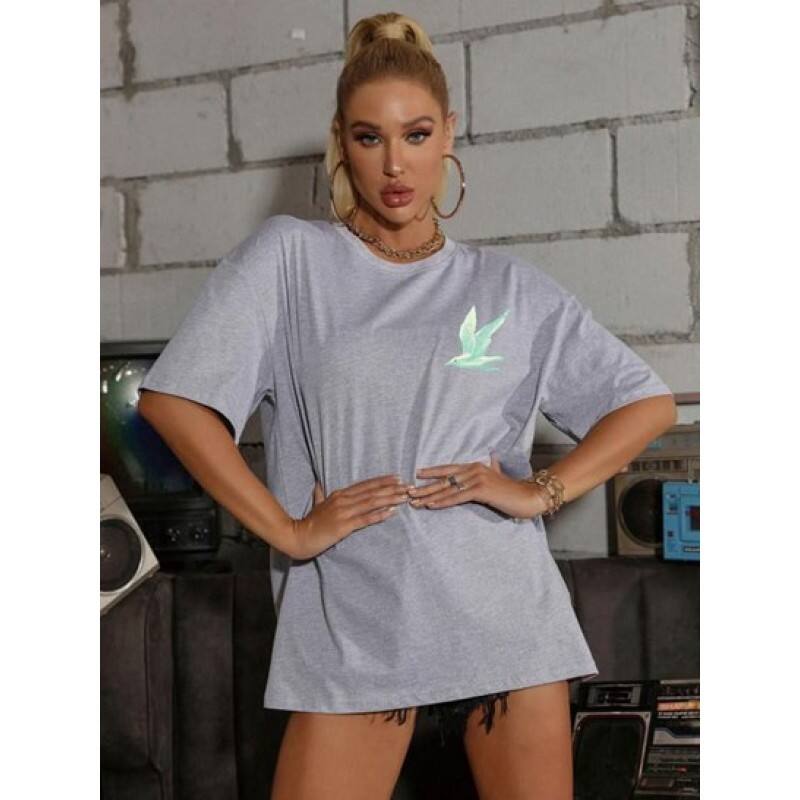 Bird Live For Adventure Print Drop Shoulder T Shirt LT2177