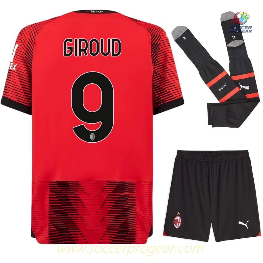 Milan Ac Home Youth Soccer Uniform Team Shirt 2023 2024 Giroud