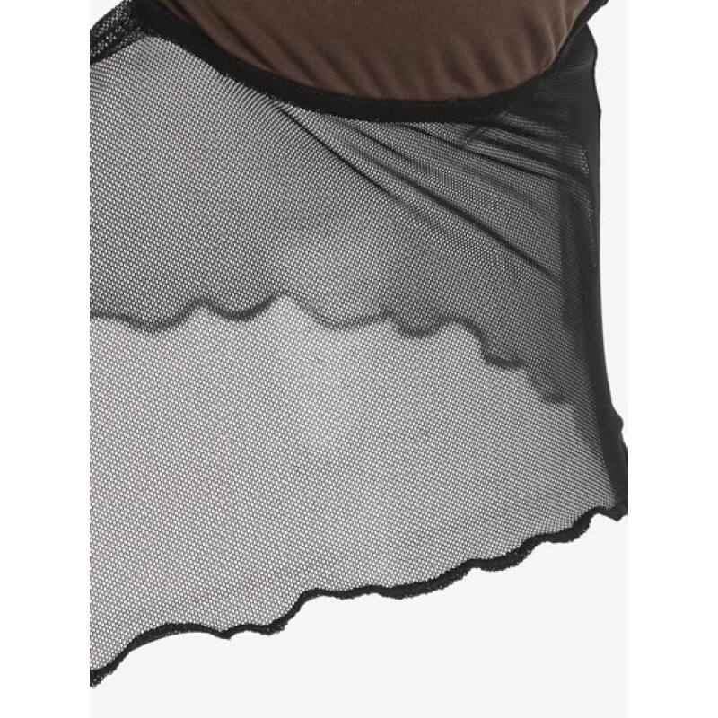 Overlock-style Mesh Panel Criss Cross Crop Top TZ5265