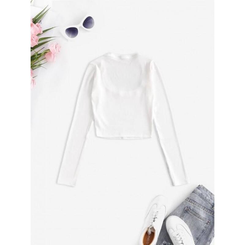 U Neck Ribbed Long Sleeve Top AW0840