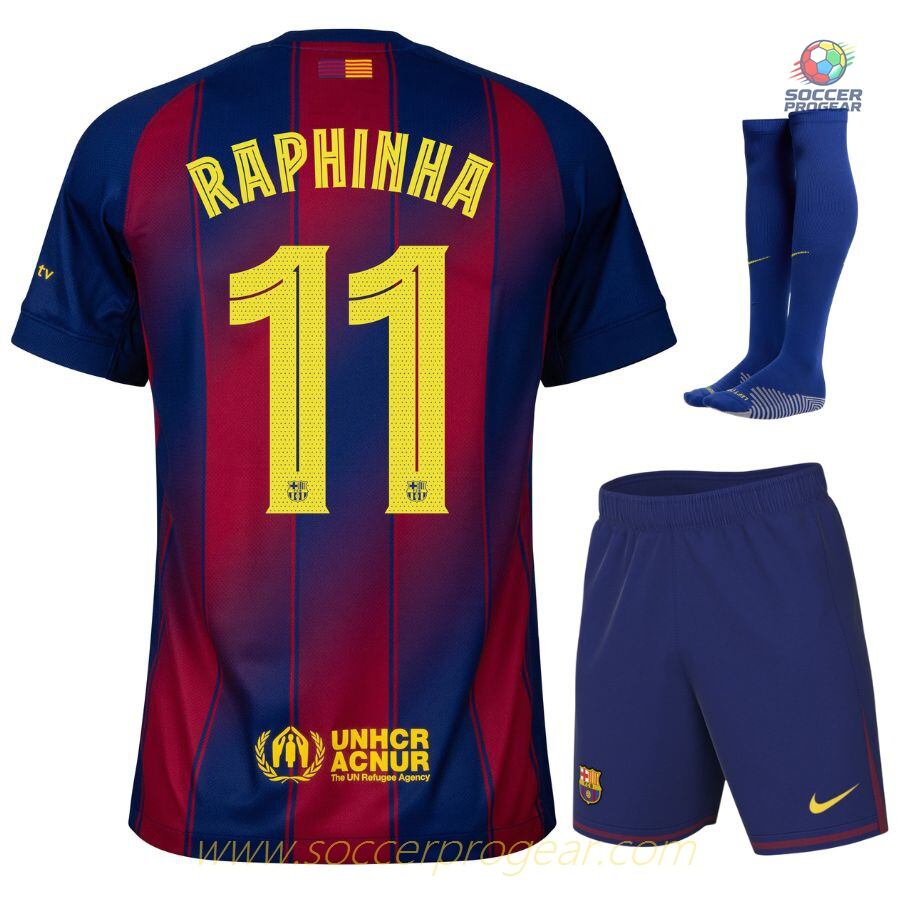 Barca Home Football Soccer Jersey Youth Team Jersey 2025-26 Edition Raphinha