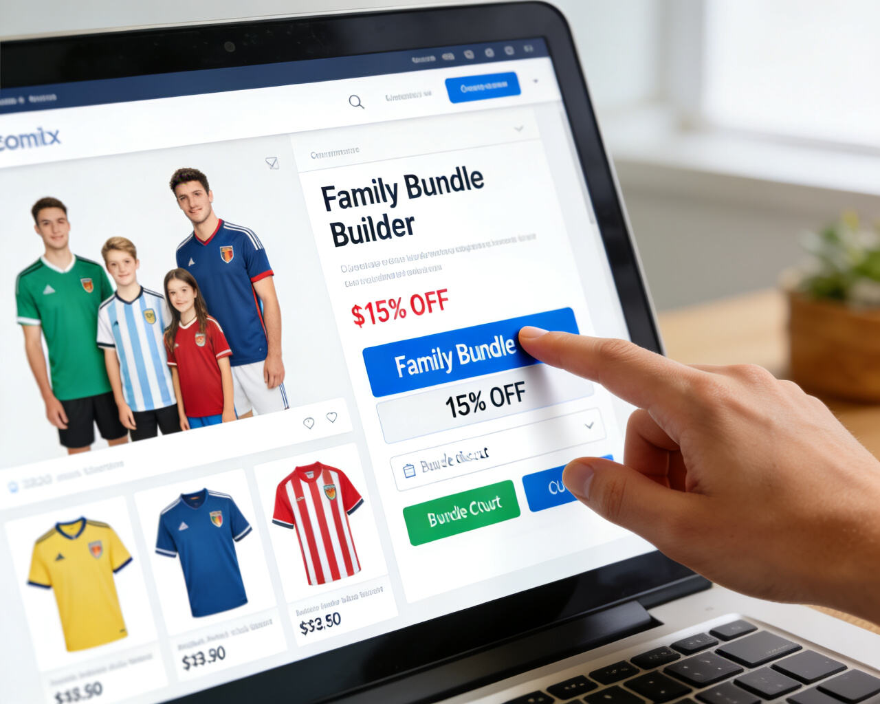 Online shopping,for a family,set of jerseys.