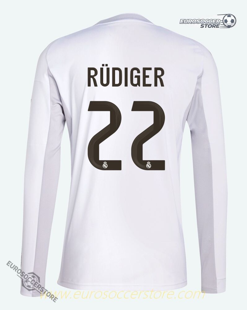 Real Madrid 25-26 Home Long Sleeve Jersey Featuring Rüdiger 22