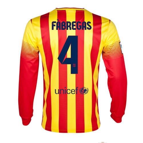 13-14 Barcelona 4 Fabregas Away Long Sleeve Soccer Jersey Shirt -