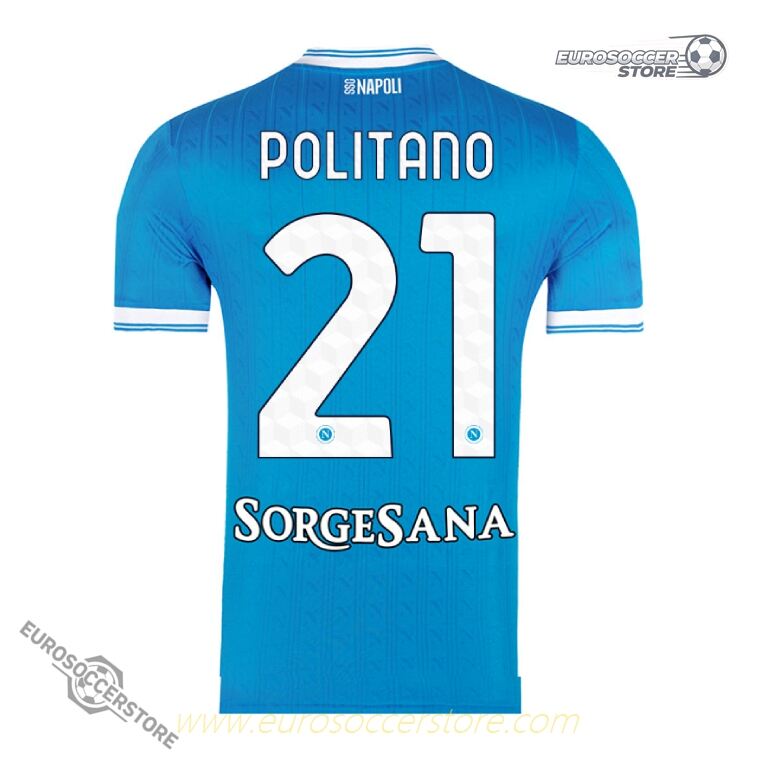 Napoli's 25-26 Season Home Jersey Featuring POLITANO with Number 21