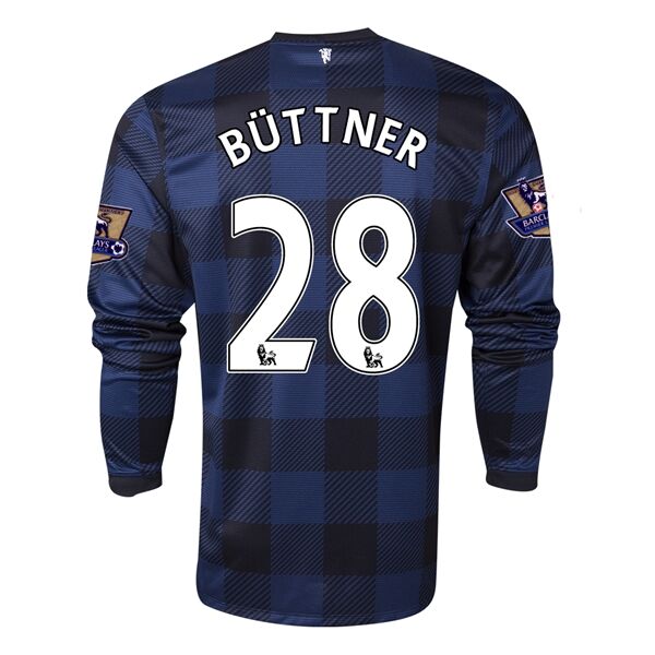 13-14 Manchester United 28 BUTTNER Away Black Long Sleeve Jersey
