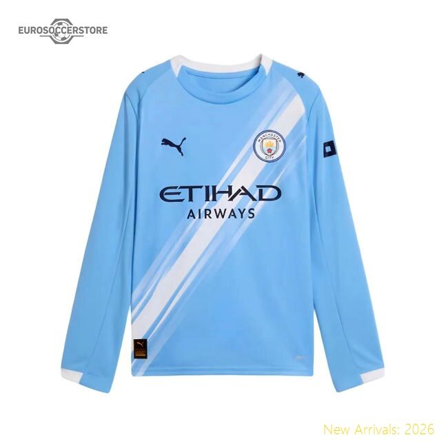 Official 2025-2026 Man City Long Sleeve Home Shirt (kids) (reijnders