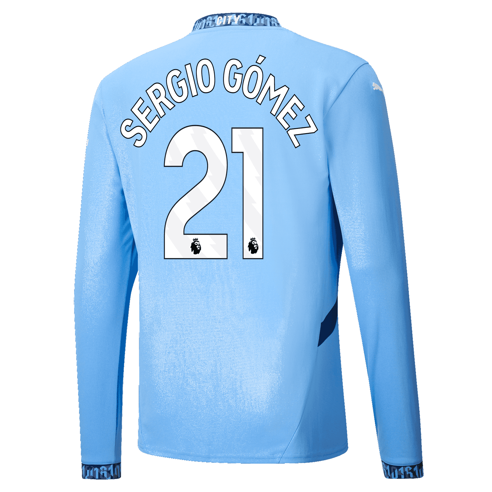 Sergio Gomez's 21 Home Long Sleeve Jersey for Manchester City in the 24-25 season.