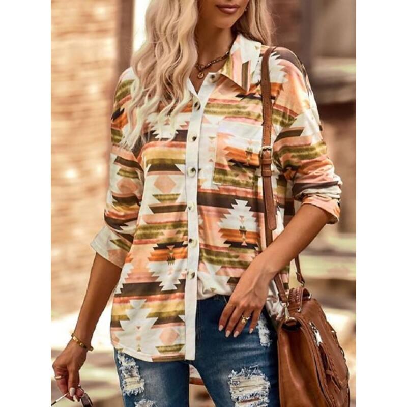 Ethnic Geo Print Front Pocket Shirt YX8880