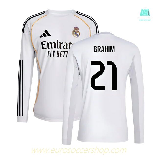 2025-2026 Real Madrid Long Sleeve Home Shirt (Brahim 21)