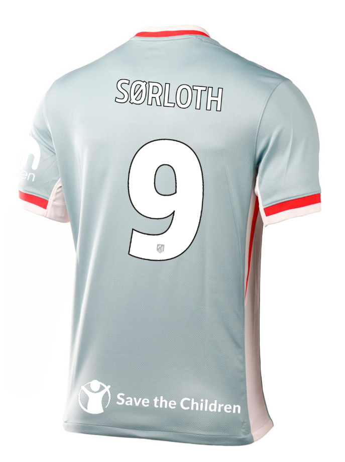 Atletico Madrid's 24-25 Champions League Away Jersey featuring SØRLOTH 9