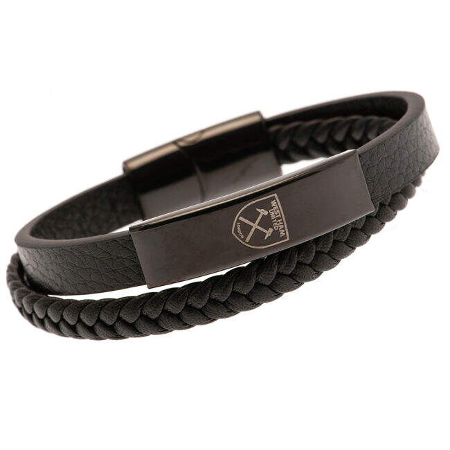Vintage West Ham West Ham United FC Black IP Leather Bracelet for M...