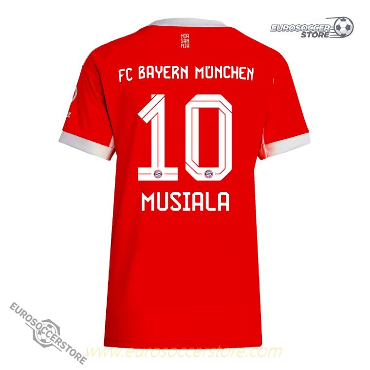 Bayern Munich's 25-26 Home Women's Jersey featuring Musiala, number 10.