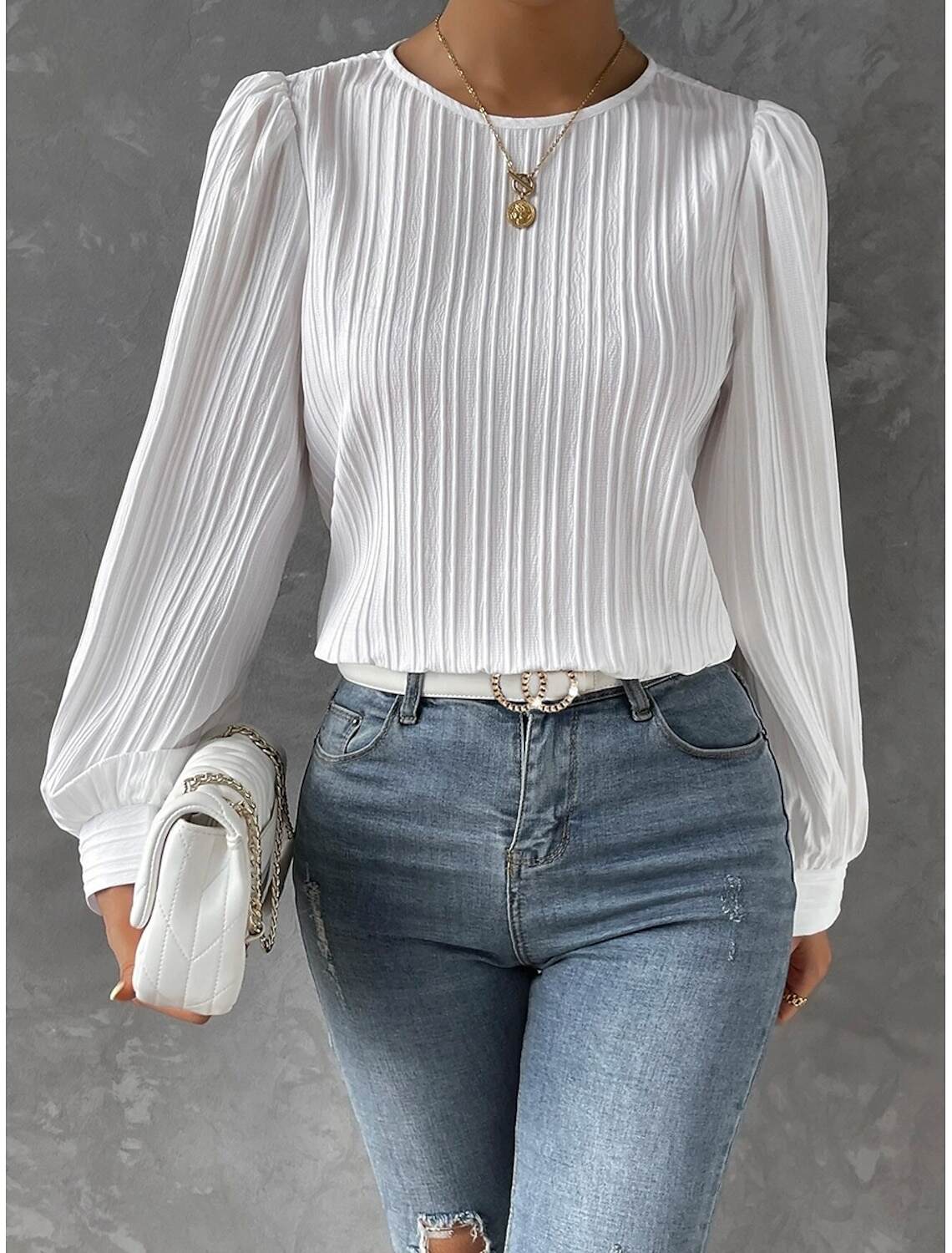 Women's Tunic Elegant Casual Solid Color Lantern Sleeve Long Sleeve Regular Tops Crew Neck Daily Spring Fall