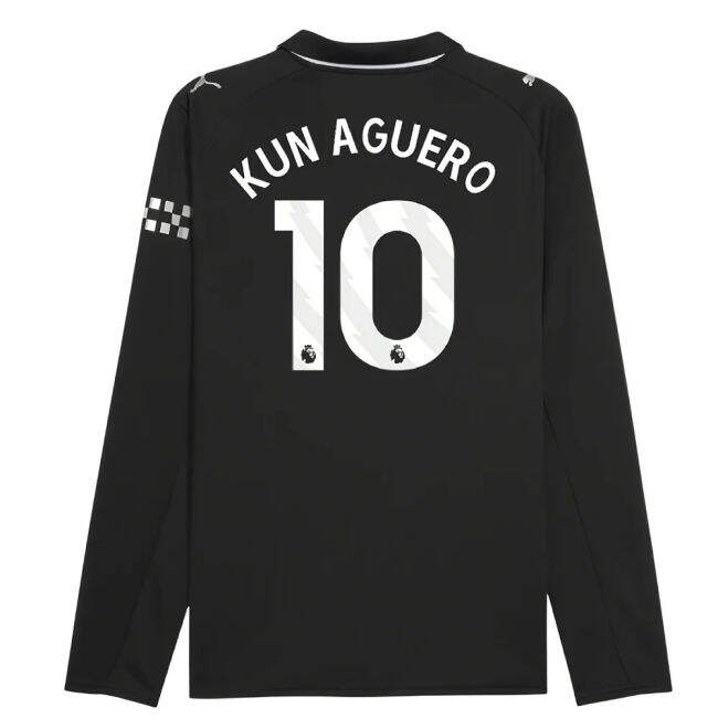 Football Man City Long Sleeve Away Shirt Kun Aguero #10 Authentic ...
