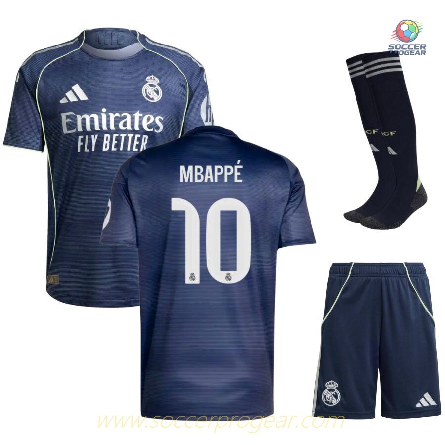 Real Madrid Away Kids Edition Jersey Set Team Jersey 2025/26 Collection Mbappe