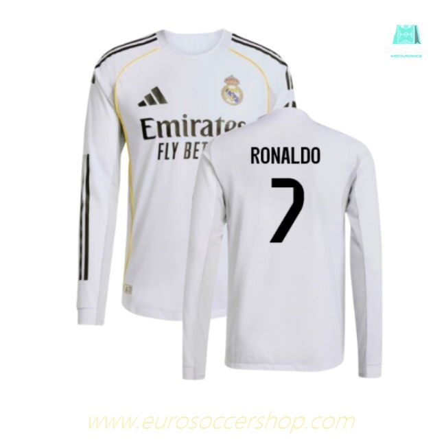 2025-2026 Real Madrid Authentic Long Sleeve Home Shirt (Ronaldo 7)