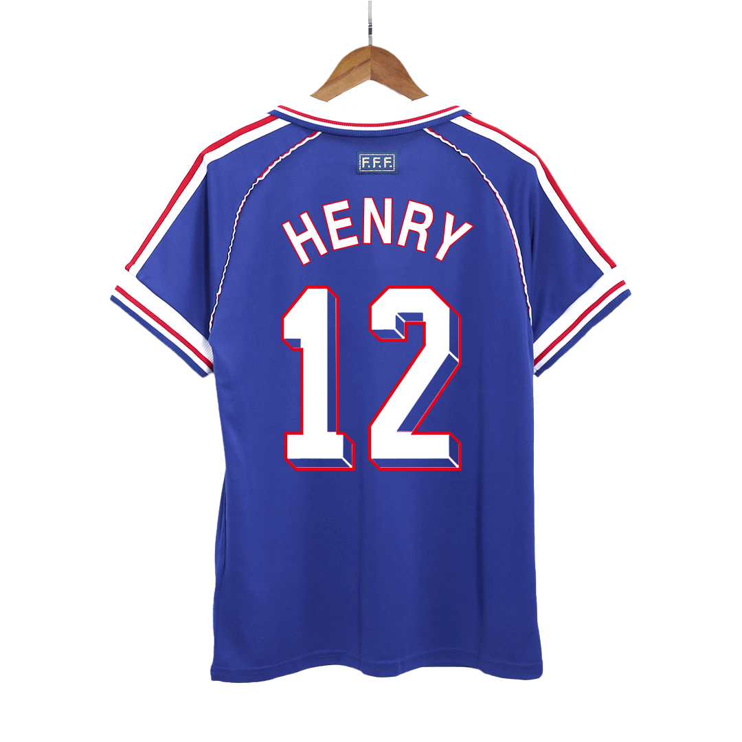 Retro HENRY #12 1998 France Home  Soccer Jersey Authentic Kit