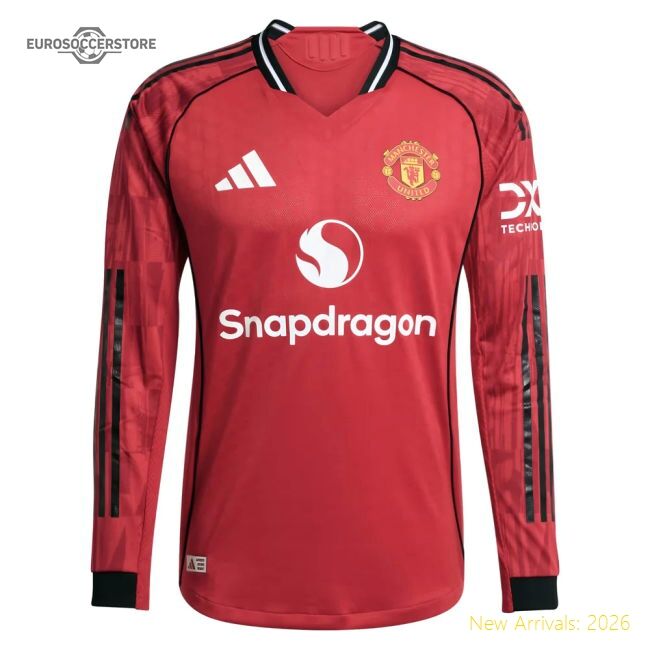 Authentic 2025-2026 Man Utd Authentic Long Sleeve Home Shirt
