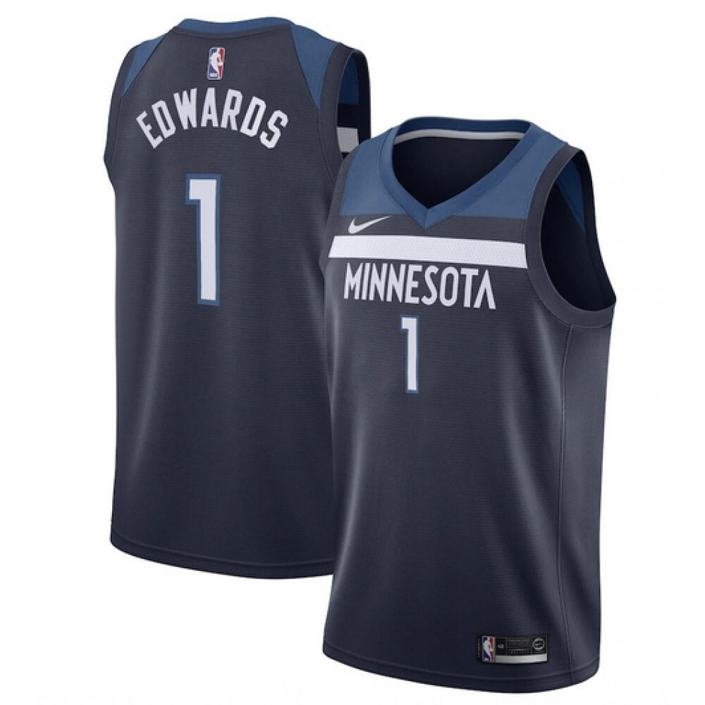 Men's Minnesota Timberwolves #1 Anthony Edwards Navy Icon Edition Stitched Jersey