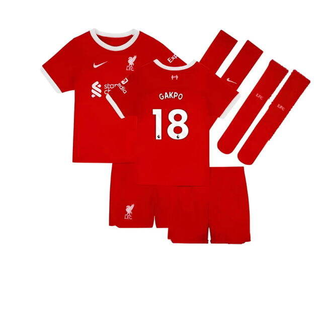 match worn 2023-2024 Liverpool Home Little Boys Mini Kit (Gakpo 18)