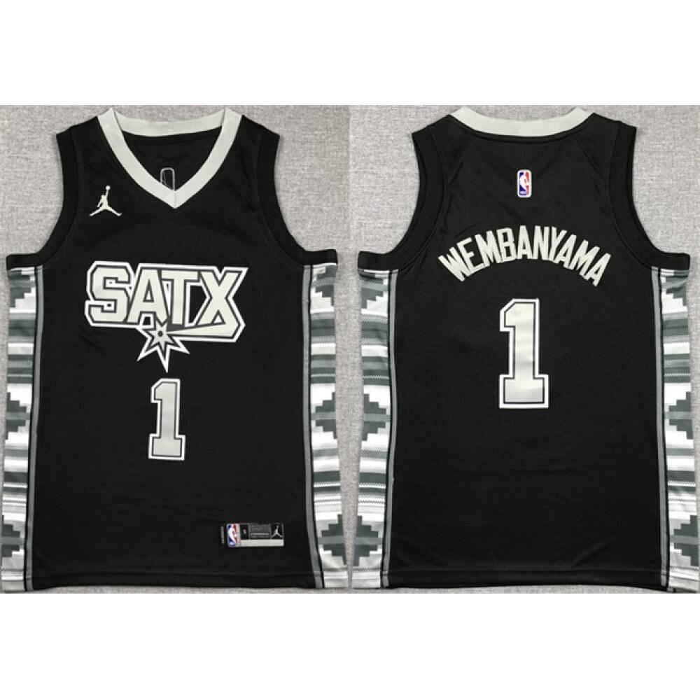 Youth San Antonio Spurs #1 Victor Wembanyama Black Statement Edition Stitched Jersey