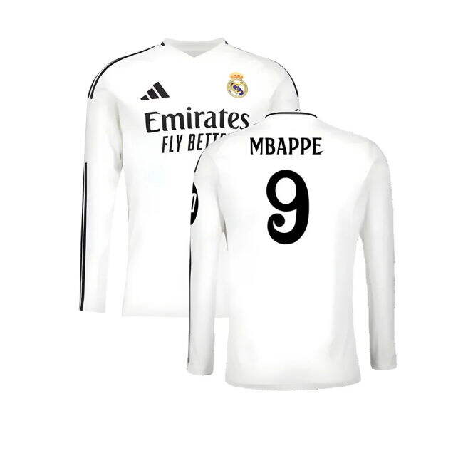 2024-2025 Real Madrid Long Sleeve Home Shirt (Mbappe 9) - Supporter...