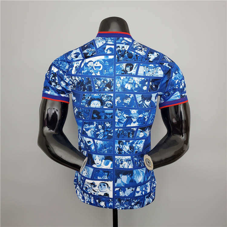 Breathable Japan 2021 Cartoon Version Blue Soccer Jersey Football