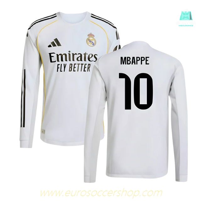 2025-2026 Real Madrid Authentic Long Sleeve Home Shirt (Mbappe 10)