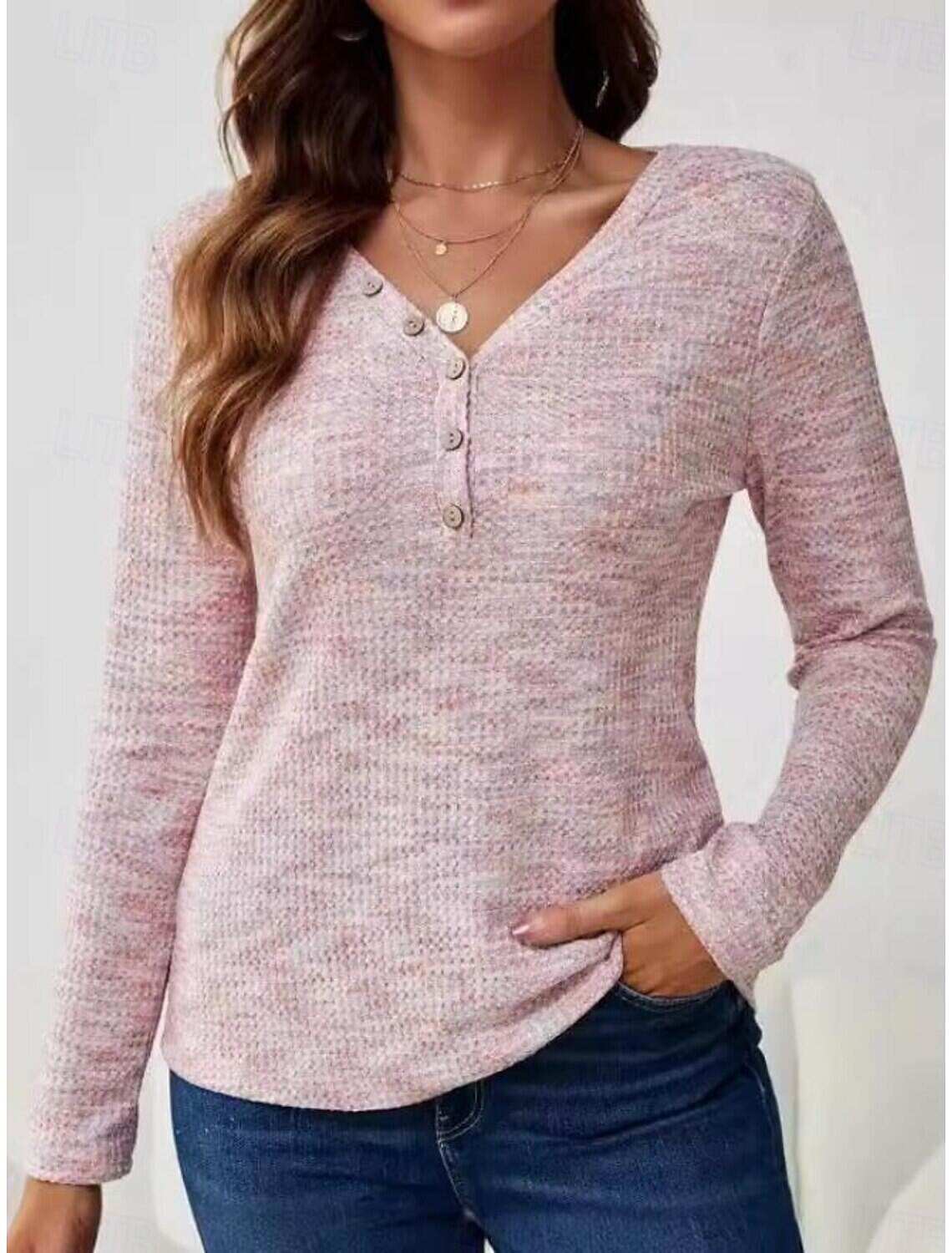 Women's Tunic Elegant Fashion Long Sleeve Regular Tops V Neck Daily Spring Fall