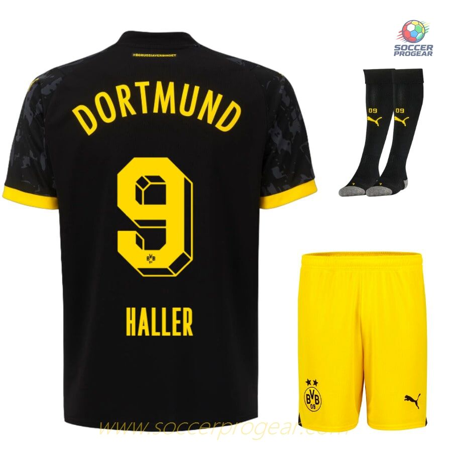 BVB Dortmund 2023 2024 Away Haller Children Jersey Set Soccer Jersey