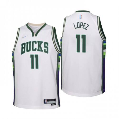 Milwaukee Milwaukee Bucks #11 Brook Lopez Youth Nike White 2021/22 Swingman Jersey ¨C City Edition Youth