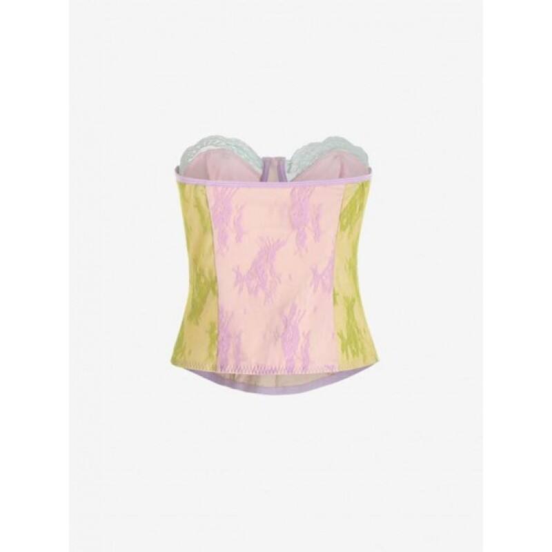 Colorblock Lace Underwire Mock Button Strapless Corset Top PC8745