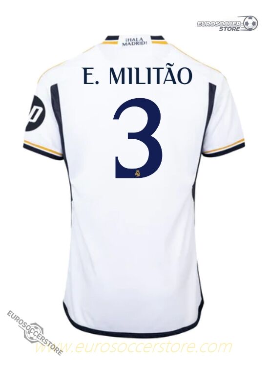 Real Madrid's E. Militão 3 Home Jersey for the 23-24 season.