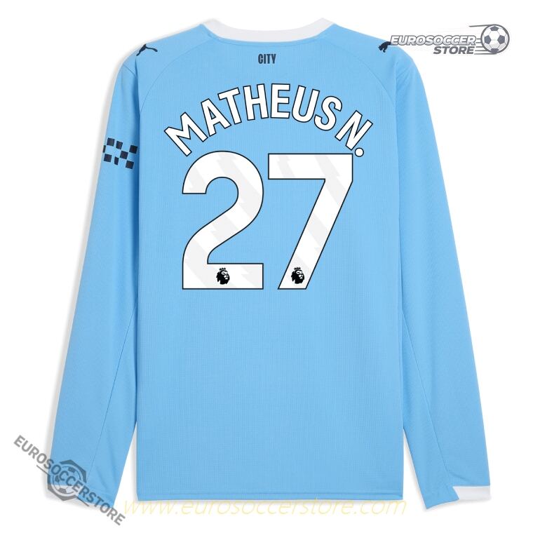 Manchester City 25-26 Season Home Long Sleeve Jersey - MATHEUS N. 27